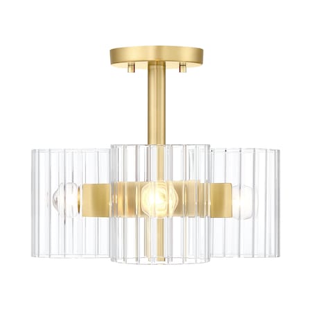 Designers Fountain Aries 15in 3-Light Brushed Gold Transitional Semi Flush Mount Light D284C-SF-BG